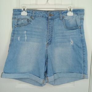 WAX JEAN Women’s Light Wash Distressed Cuffed Denim Shorts 2XL Casual Stretch
